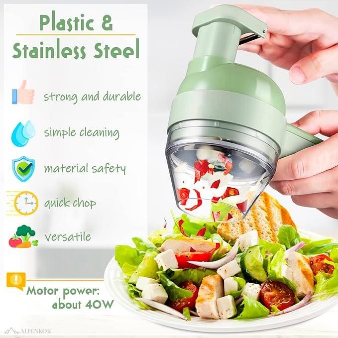 4-in-1 Portable Electric Vegetable Cutter – Slice, Chop & Blend in Seconds