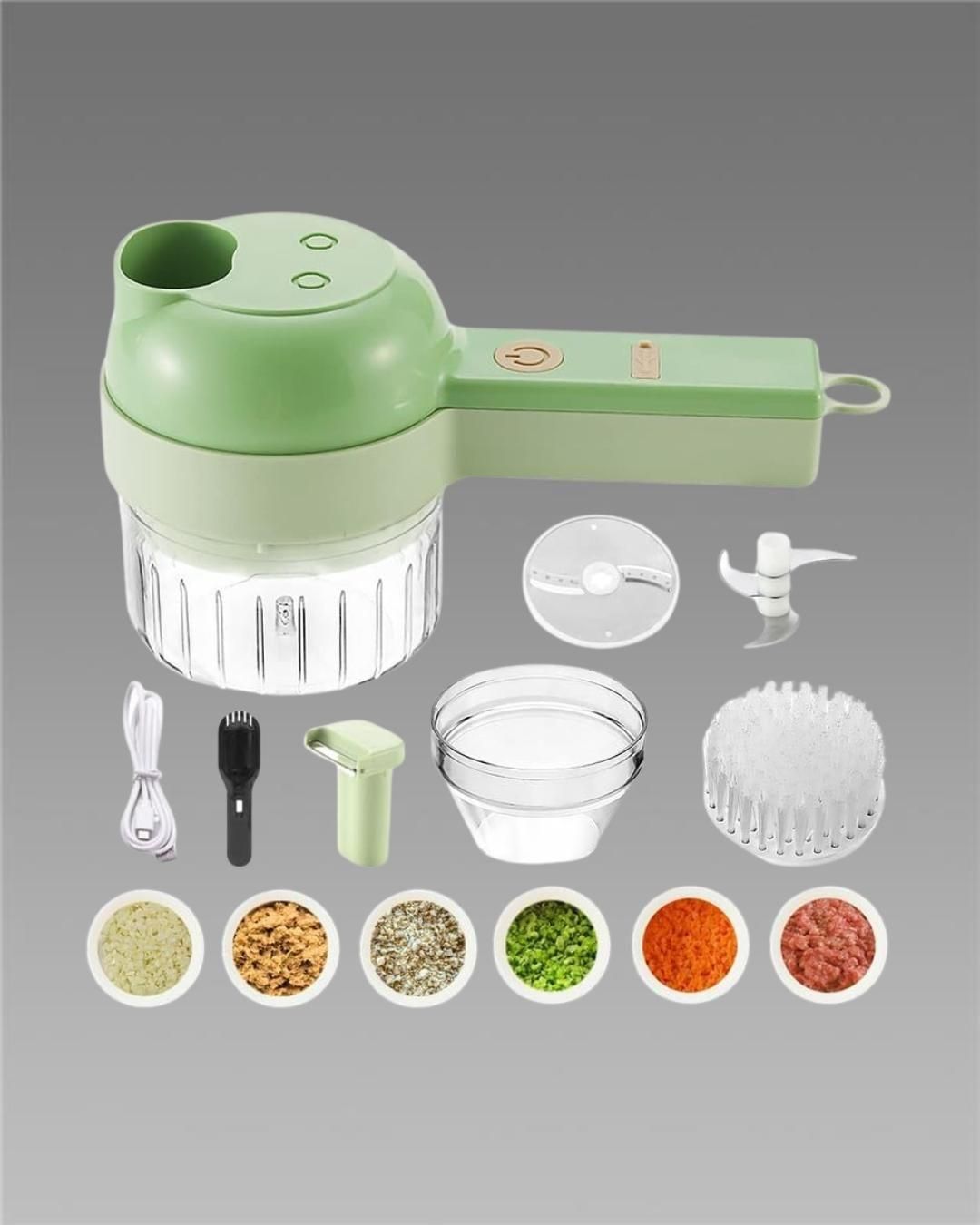 4-in-1 Portable Electric Vegetable Cutter – Slice, Chop & Blend in Seconds