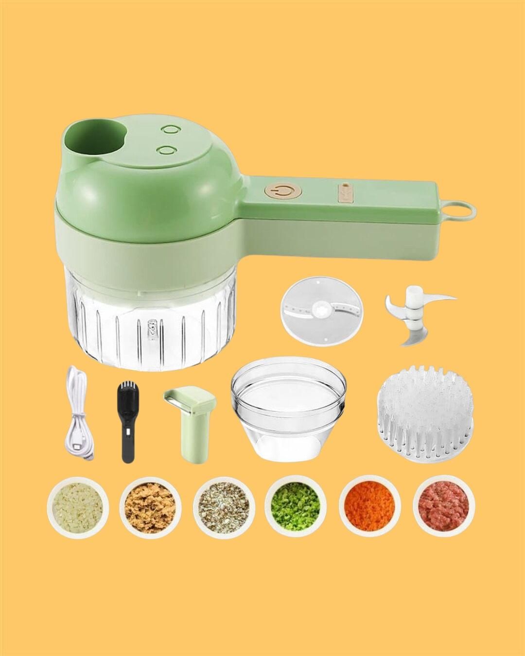 4-in-1 Portable Electric Vegetable Cutter – Slice, Chop & Blend in Seconds